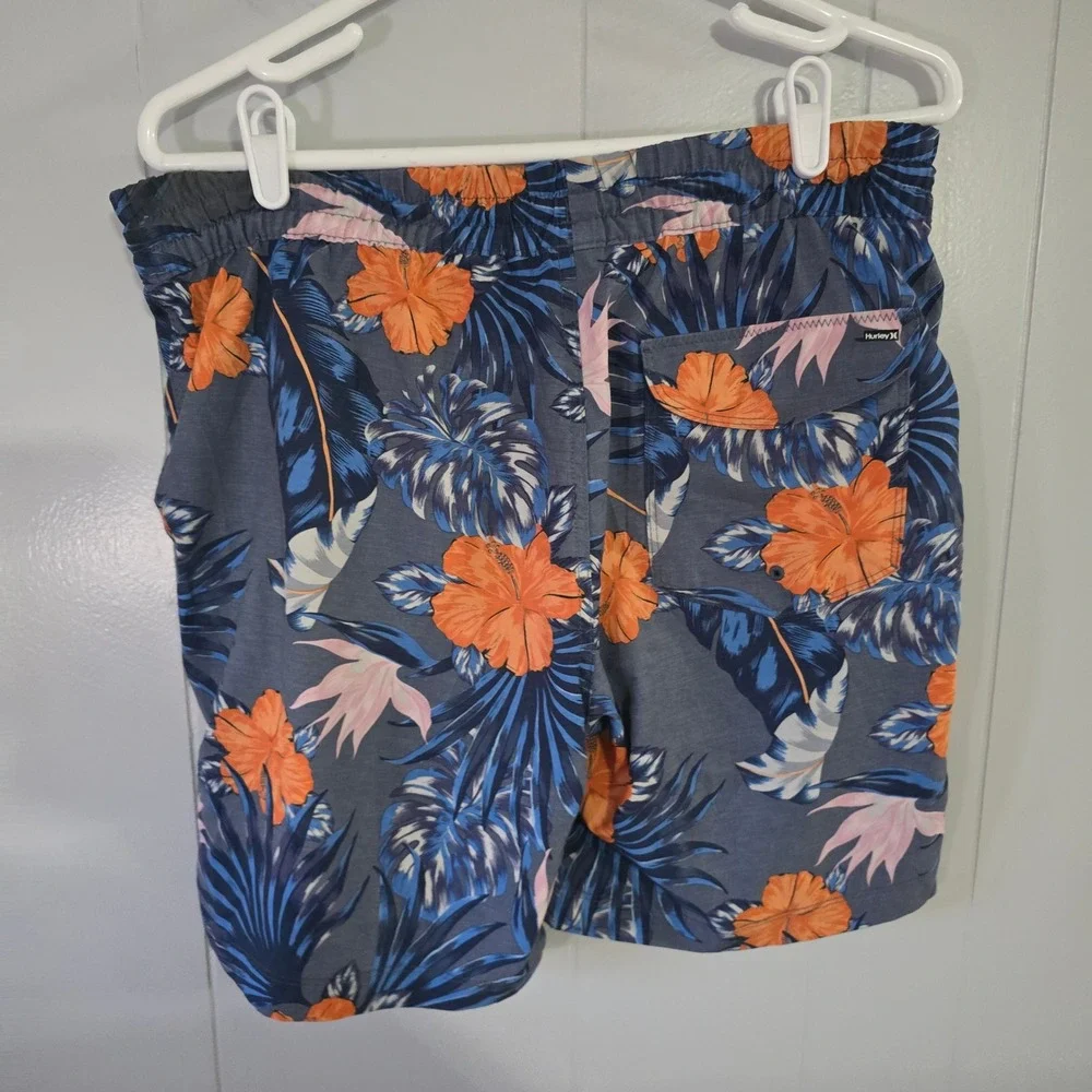 Hurley Swim Trunks‎ Mens Small Blue Orange Tropical Floral Board Shorts